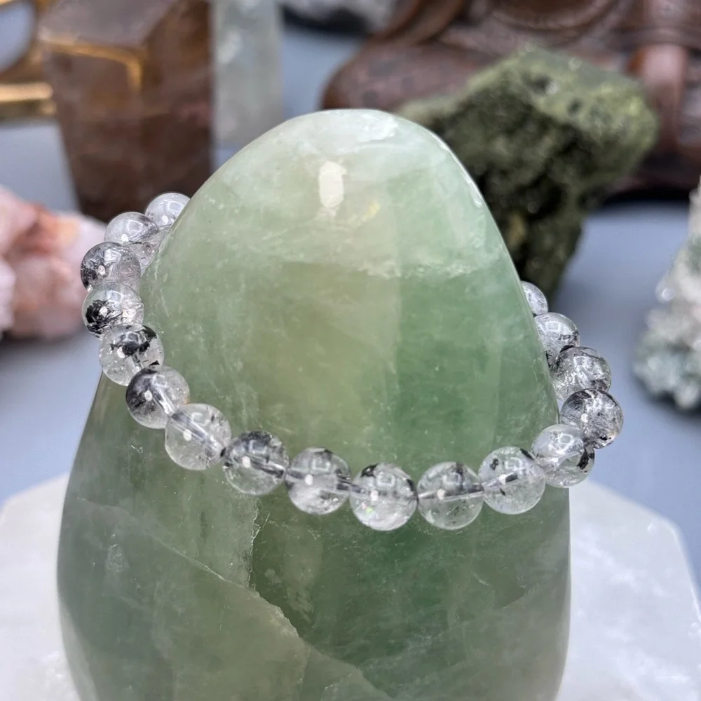 Elegant Black Tourmalinated Clear Quartz Bracelet 8mm - Picture 3 of 4